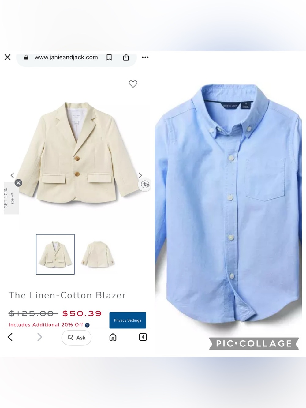 Janie and Jack baby boy blazer and shirt 6-12m